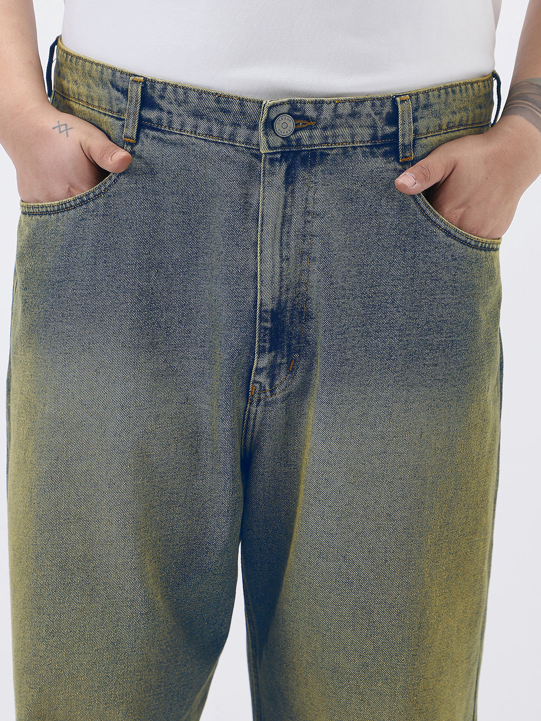 Plus Men's Light Blue Loose Baggy Fit Heavy Washed Jeans Non-Stretchable