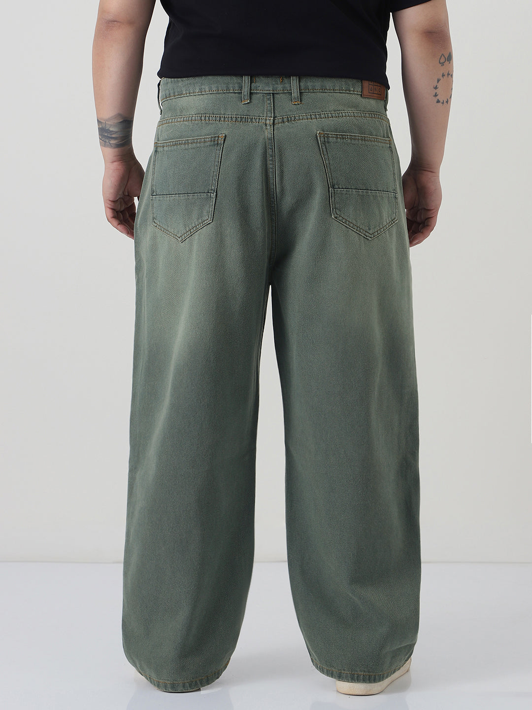Plus Men's Grey Loose Baggy Fit Heavy Washed Jeans Non-Stretchable