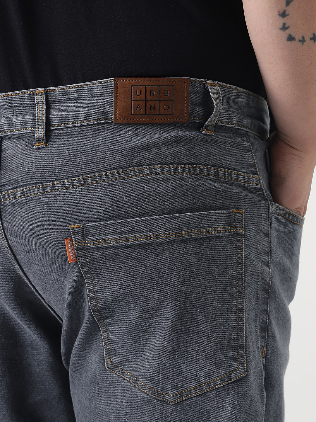 Plus Men's Grey Slim Fit Washed Denim Jeans Stretchable