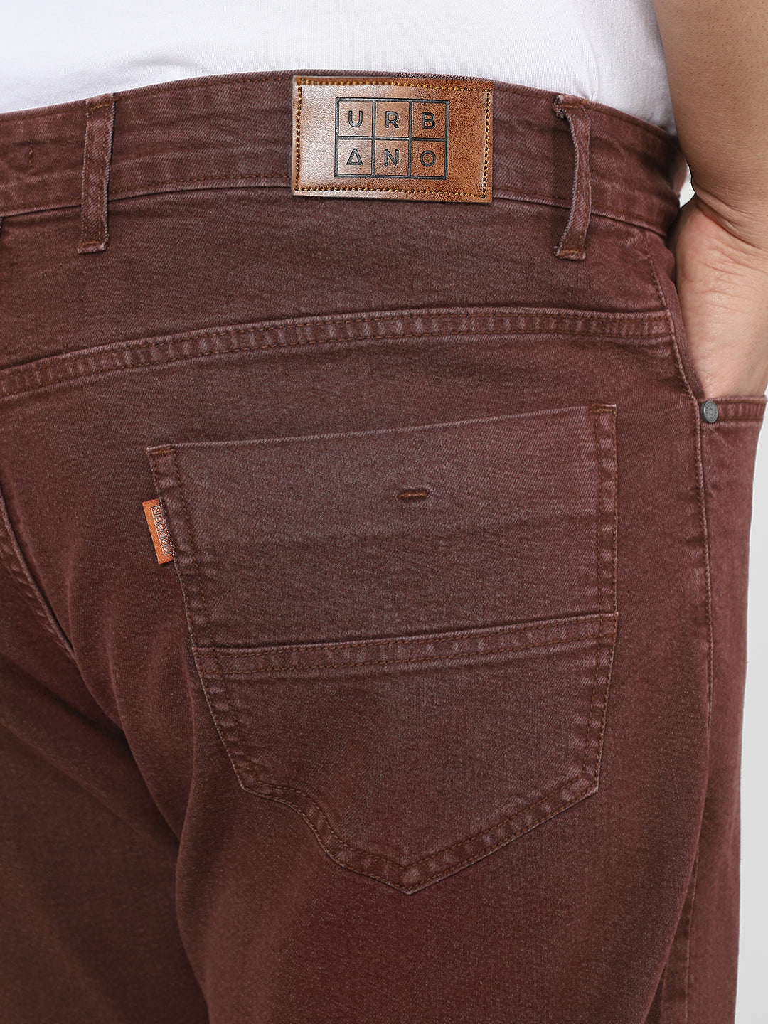 Plus Men's Brown Straight Fit Washed Jeans Stretchable