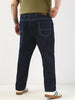 Plus Men's Dark Blue Straight Fit Washed Jeans Stretchable