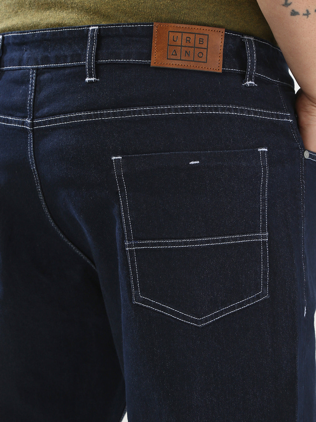 Plus Men's Dark Blue Straight Fit Washed Jeans Stretchable