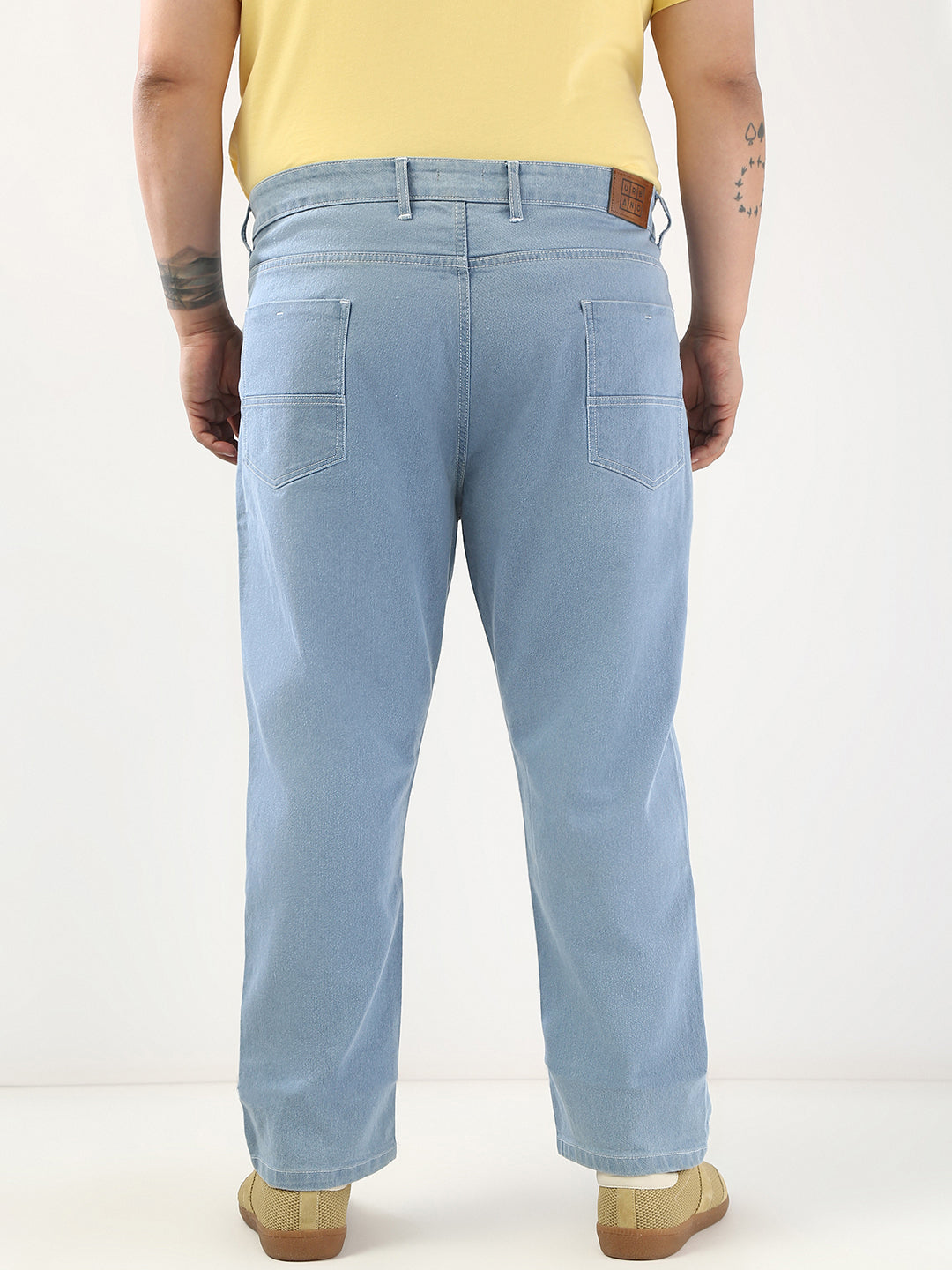 Plus Men's Ice Blue Straight Fit Washed Jeans Stretchable