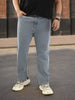 Plus Men's Light Grey Straight Fit Washed Jeans Stretchable
