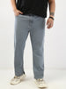 Plus Men's Light Grey Straight Fit Washed Jeans Stretchable
