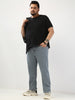 Plus Men's Light Grey Straight Fit Washed Jeans Stretchable