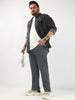 Plus Men's Grey Straight Fit Washed Jeans Stretchable