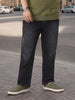 Plus Men's Black Straight Fit Washed Jeans Stretchable