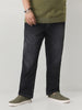 Plus Men's Black Straight Fit Washed Jeans Stretchable