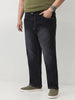 Plus Men's Black Straight Fit Washed Jeans Stretchable
