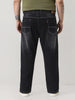 Plus Men's Black Straight Fit Washed Jeans Stretchable