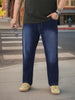 Plus Men's Dark Blue Straight Fit Washed Jeans Stretchable