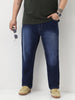 Plus Men's Dark Blue Straight Fit Washed Jeans Stretchable