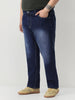 Plus Men's Dark Blue Straight Fit Washed Jeans Stretchable