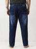Plus Men's Dark Blue Straight Fit Washed Jeans Stretchable