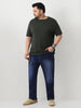 Plus Men's Dark Blue Straight Fit Washed Jeans Stretchable
