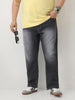 Plus Men's Dark Grey Straight Fit Washed Jeans Stretchable