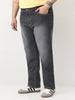 Plus Men's Dark Grey Straight Fit Washed Jeans Stretchable