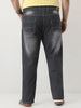 Plus Men's Dark Grey Straight Fit Washed Jeans Stretchable