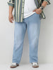 Plus Men's Ice Blue Straight Fit Washed Jeans Stretchable
