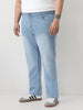 Plus Men's Ice Blue Straight Fit Washed Jeans Stretchable