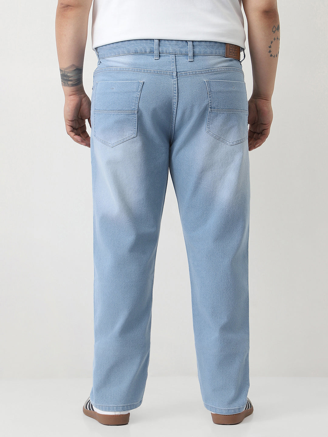 Plus Men's Ice Blue Straight Fit Washed Jeans Stretchable