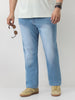 Plus Men's Light Blue Straight Fit Washed Jeans Stretchable