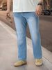 Plus Men's Light Blue Straight Fit Washed Jeans Stretchable