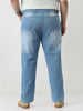 Plus Men's Light Blue Straight Fit Washed Jeans Stretchable