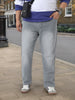 Plus Men's Light Grey Straight Fit Washed Jeans Stretchable