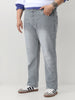 Plus Men's Light Grey Straight Fit Washed Jeans Stretchable