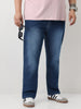 Plus Men's Blue Straight Fit Washed Jeans Stretchable
