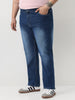 Plus Men's Blue Straight Fit Washed Jeans Stretchable