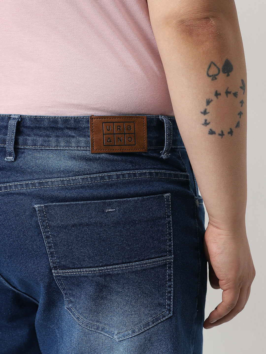 Plus Men's Blue Straight Fit Washed Jeans Stretchable