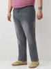 Plus Men's Grey Straight Fit Washed Jeans Stretchable