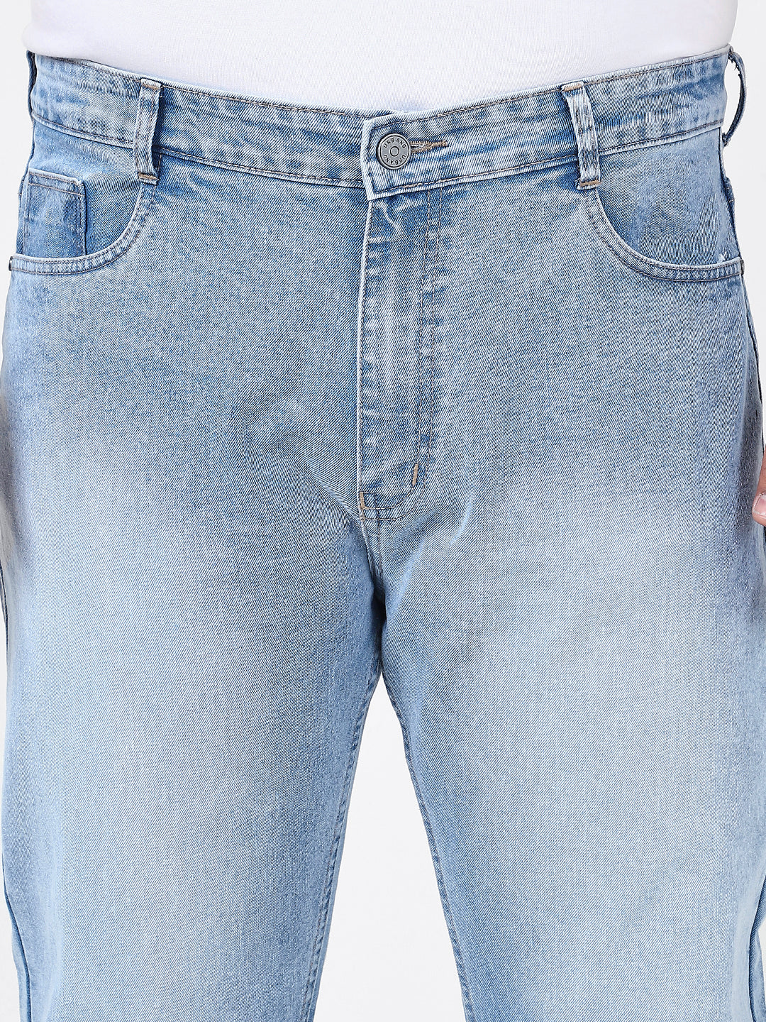 Plus Men's Ice Blue Straight Fit Washed Jeans Stretchable
