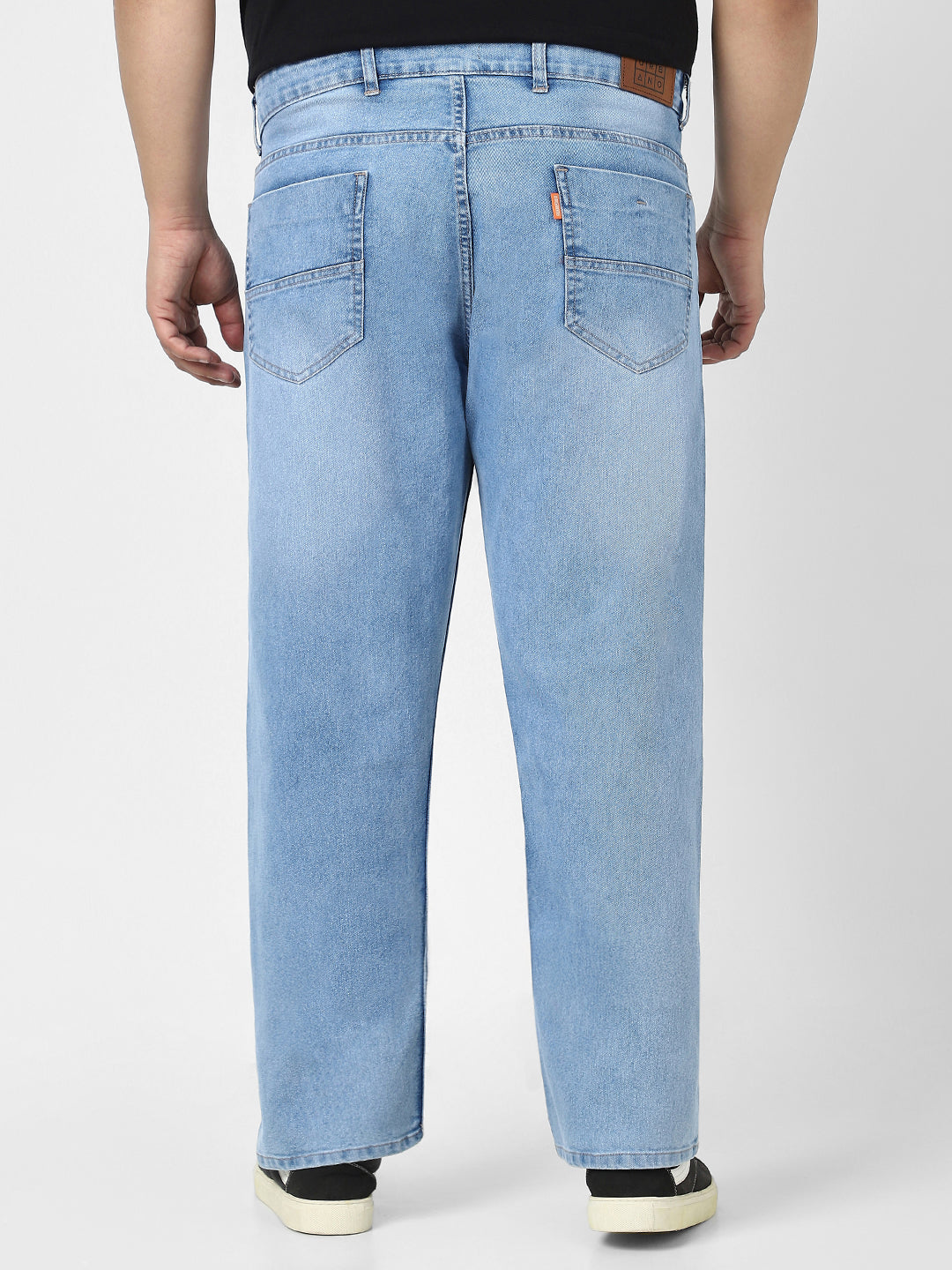 Plus Men's Light Blue Straight Fit Washed Jeans Stretchable