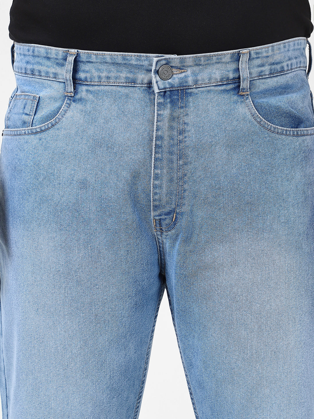 Plus Men's Light Blue Straight Fit Washed Jeans Stretchable