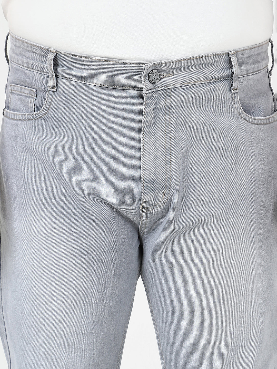 Plus Men's Light Grey Straight Fit Washed Jeans Stretchable