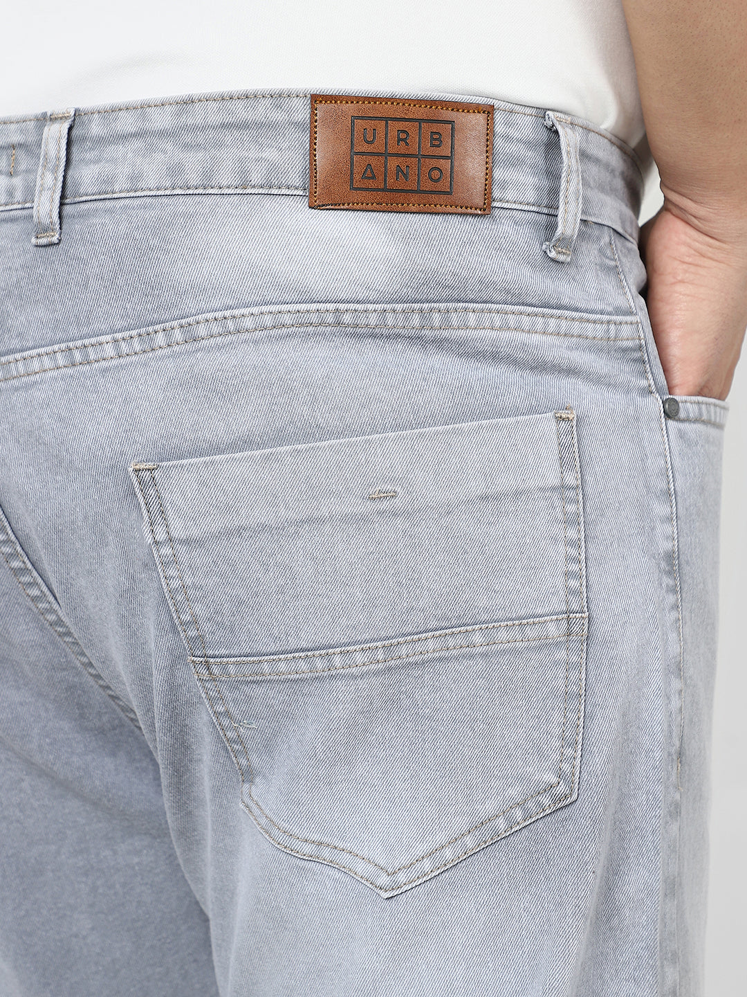 Plus Men's Light Grey Straight Fit Washed Jeans Stretchable