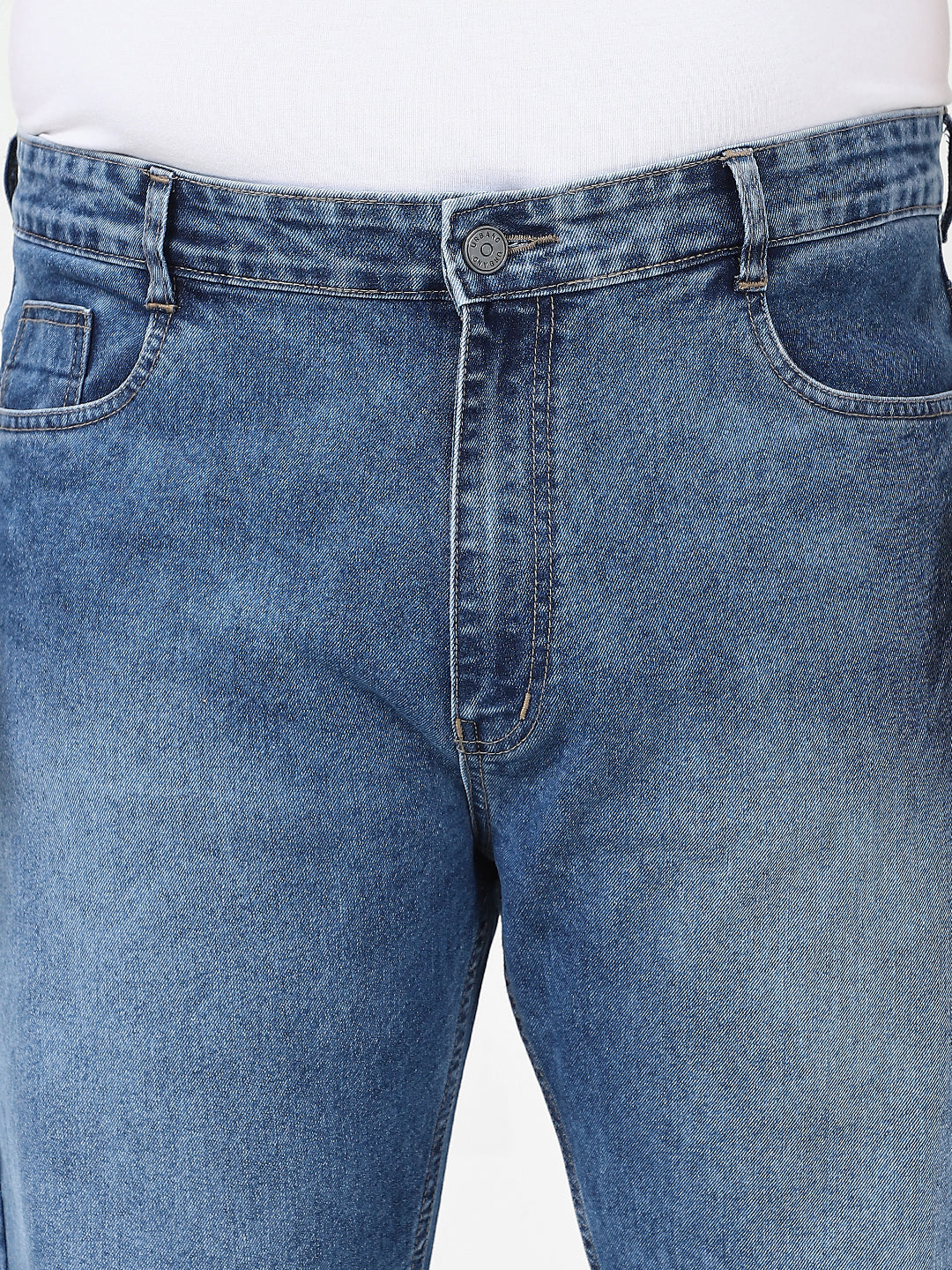 Plus Men's Blue Straight Fit Washed Jeans Stretchable