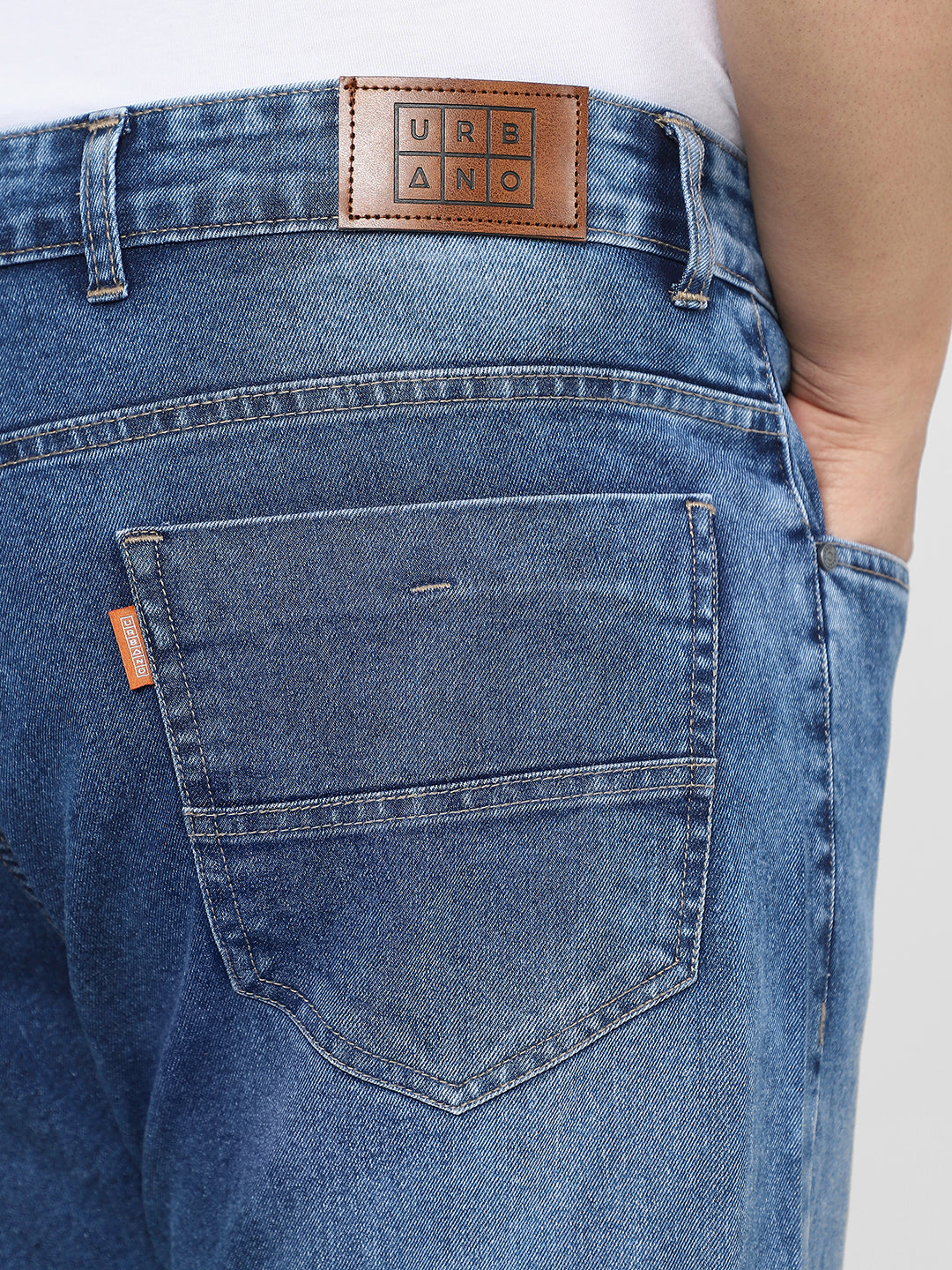 Plus Men's Blue Straight Fit Washed Jeans Stretchable