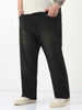 Plus Men's Black Straight Fit Heavy Washed Jeans Stretchable