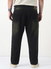 Plus Men's Black Straight Fit Heavy Washed Jeans Stretchable
