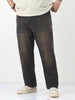 Plus Men's Carbon Blue Straight Fit Heavy Washed Jeans Stretchable