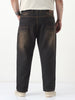Plus Men's Carbon Blue Straight Fit Heavy Washed Jeans Stretchable