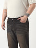 Plus Men's Carbon Blue Straight Fit Heavy Washed Jeans Stretchable