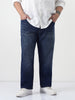 Plus Men's Dark Blue Straight Fit Heavy Washed Jeans Stretchable