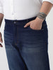 Plus Men's Dark Blue Straight Fit Heavy Washed Jeans Stretchable