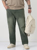 Plus Men's Dark Grey Straight Fit Heavy Washed Jeans Stretchable